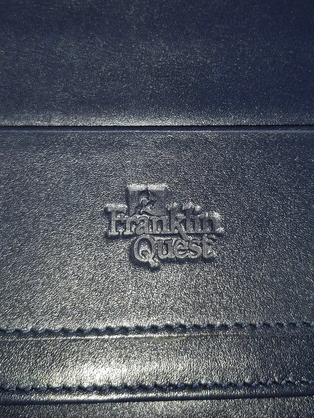 🔥VTG! Franklin Quest Full Grain Aniline Leather Classic Planner Navy Zip Bag